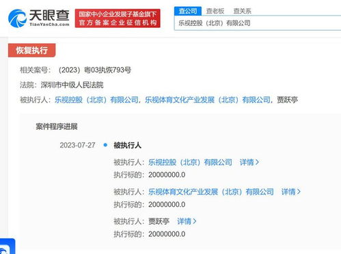 賈躍亭及樂視被恢復執(zhí)行2000萬
